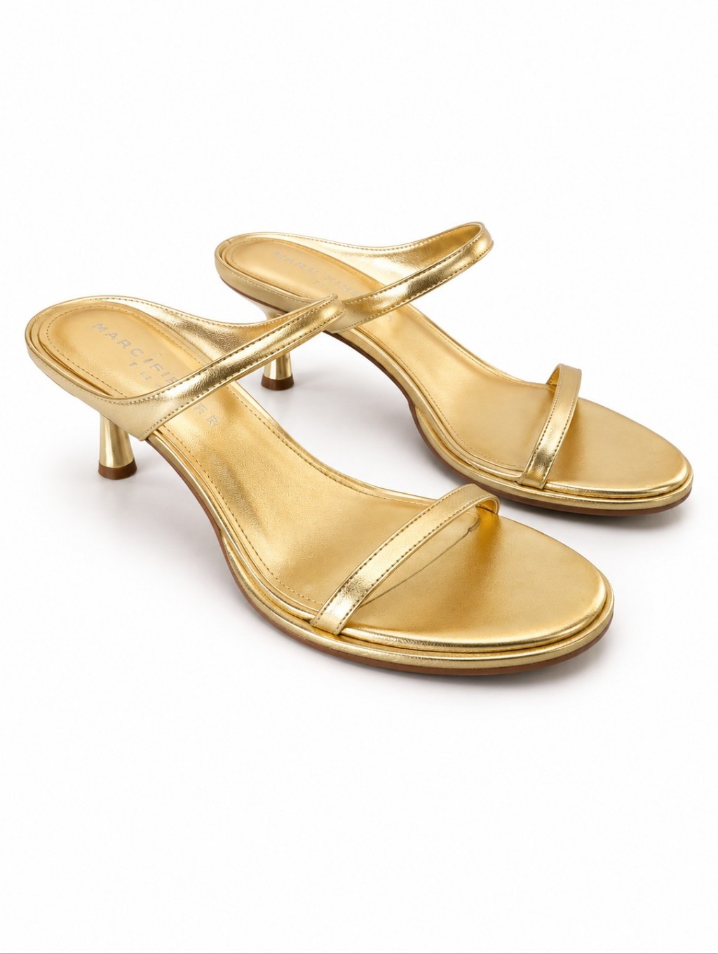 Marc Fisher Ltd Mialonde Gold Metallic Kitten Heel Slide Sandals Women's Size 7